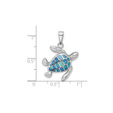 Sterling Silver Turtle Pendant with Lab Created Blue Opal Inlay, Nautical Ocean Theme
