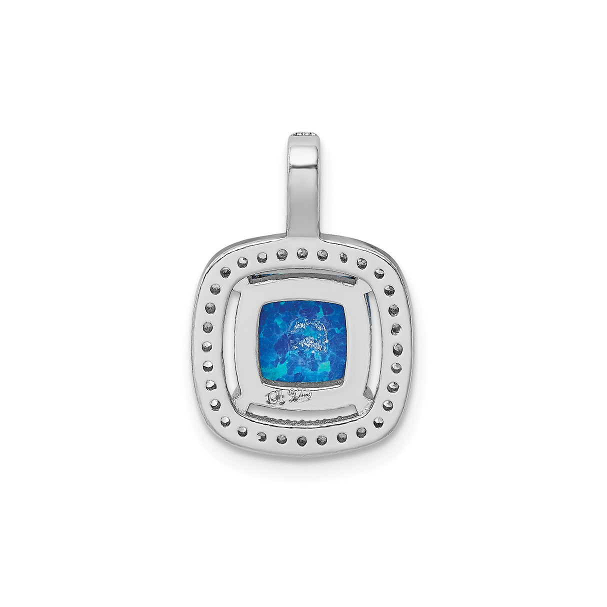 Sterling Silver Pendant with Cushion Cut Blue Lab Created Opal and Cubic Zirconia Halo