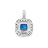 Sterling Silver Pendant with Cushion Cut Blue Lab Created Opal and Cubic Zirconia Halo