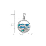 Sterling Silver Ocean Pendant with Blue Lab Created Opal, Wave and Starfish Design