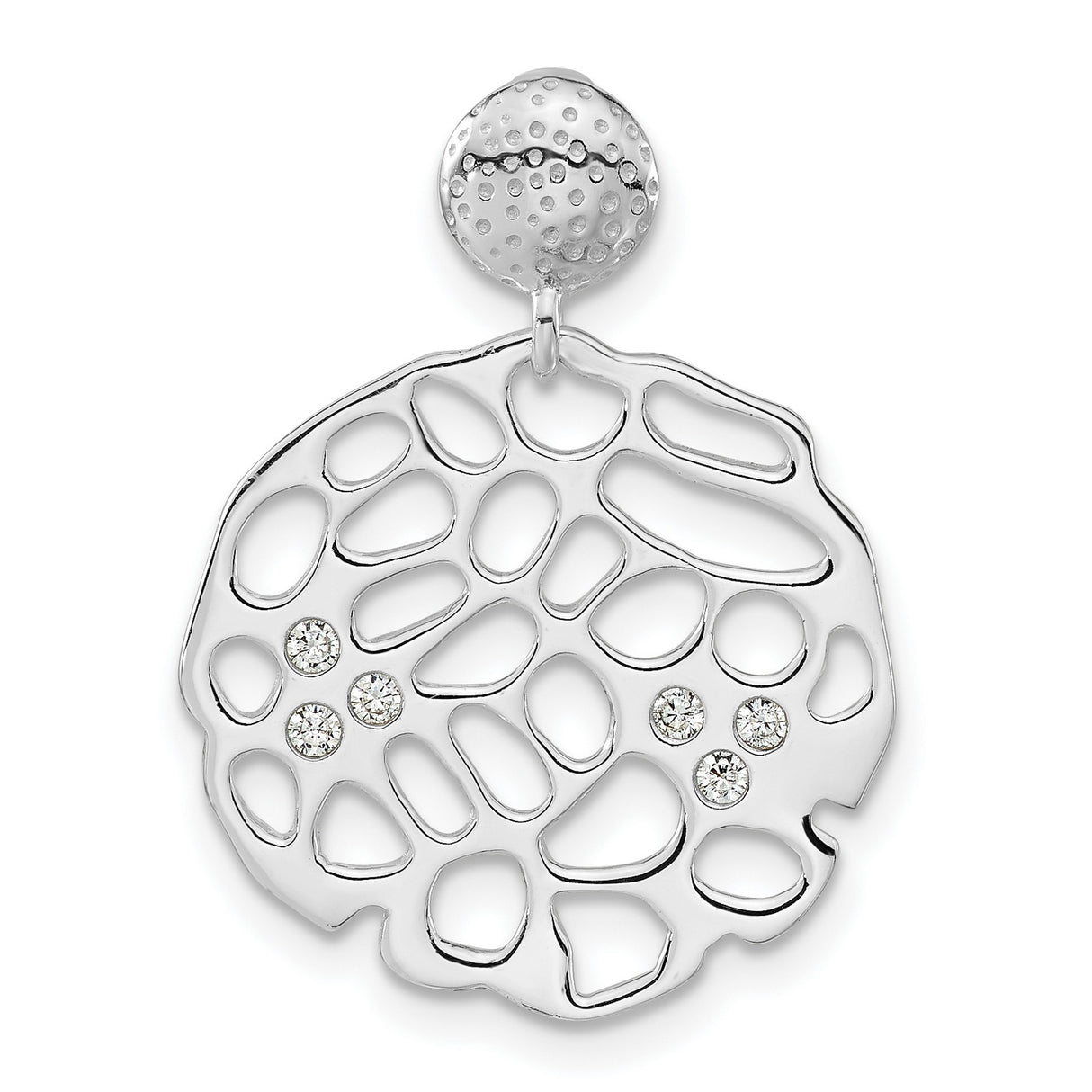 Sterling Silver Dangle Pendant with Abstract Openwork Design and Cubic Zirconia Accent