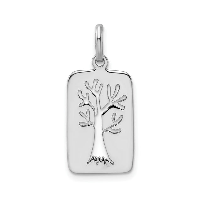 Sterling Silver Tree of Life Pendant with Cutout Design on Rectangular Tag