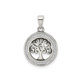 Sterling Silver Tree of Life Pendant with Intricate Swirl Design and Circular Border