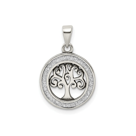 Sterling Silver Tree of Life Pendant with Intricate Swirl Design and Circular Border