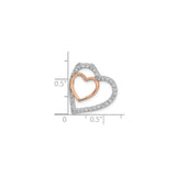 Sterling Silver Double Heart Pendant with Rose Gold Accent and Cubic Zirconia