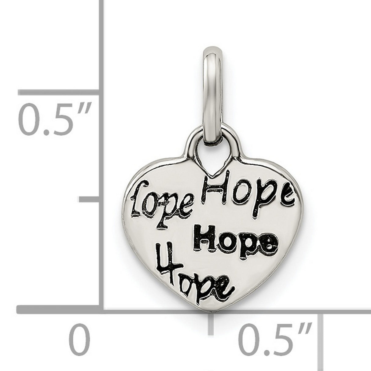 Antiqued and Polished HOPE Heart Charm Pendant in Real 925 Sterling Silver