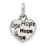 Antiqued and Polished HOPE Heart Charm Pendant in Real 925 Sterling Silver