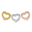 Sterling Silver Set of Three Open Heart Pendant Charms in Yellow, White, and Rose Gold Tones