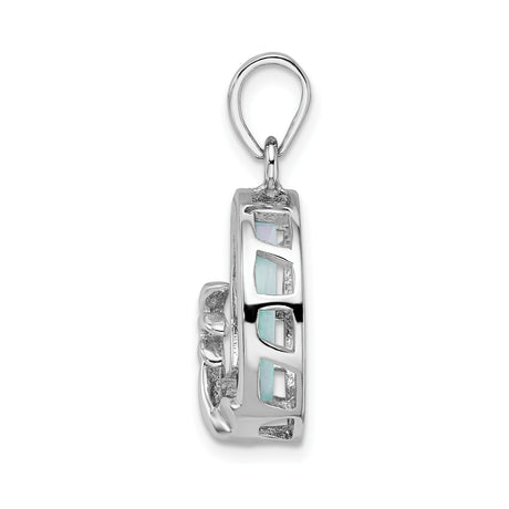 Sterling Silver Palm Tree Pendant with Larimar Inlay, Tropical Beach Scene Jewelry