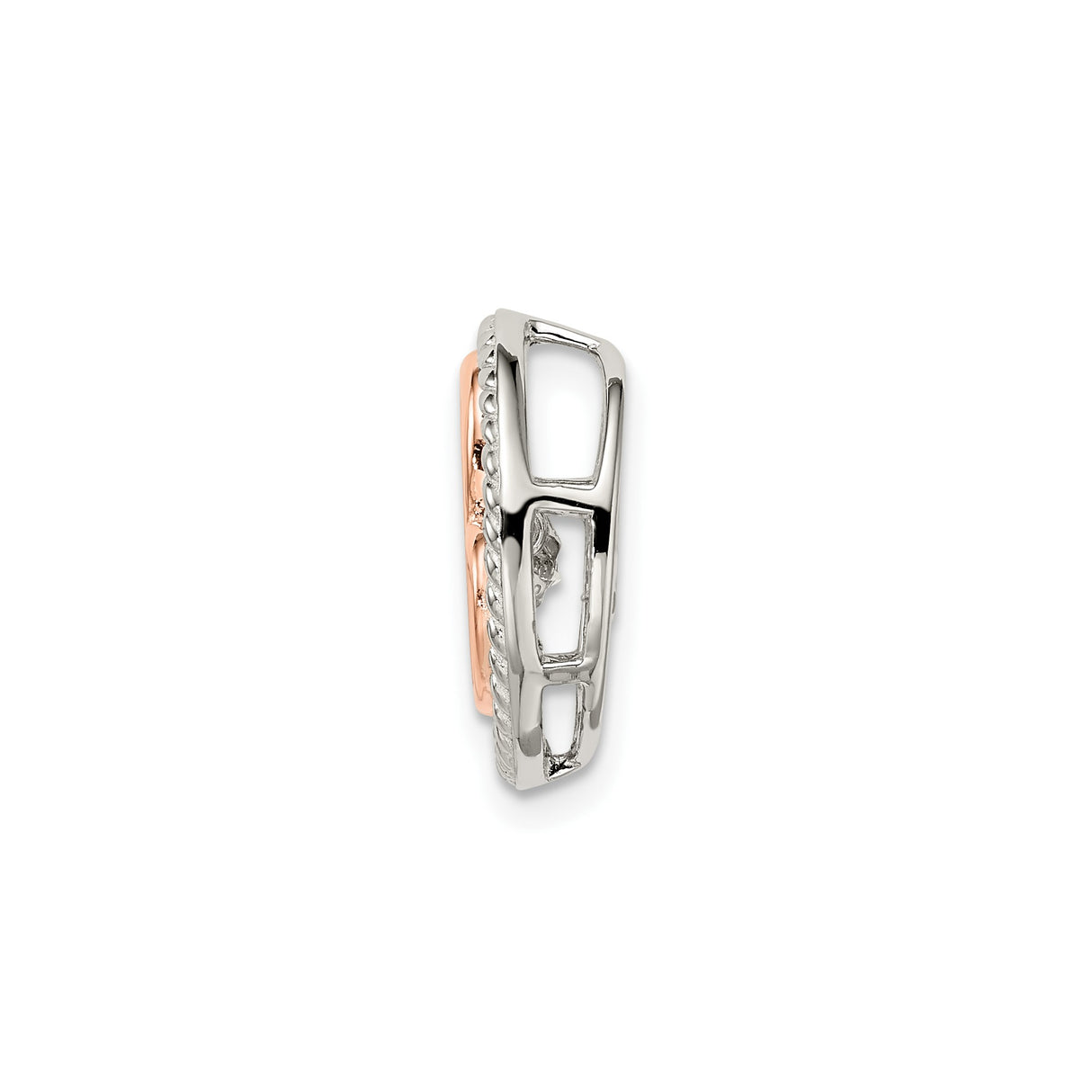 Sterling Silver Heart Pendant with Cubic Zirconia, Rose Gold Plated, Twisted Rope Design