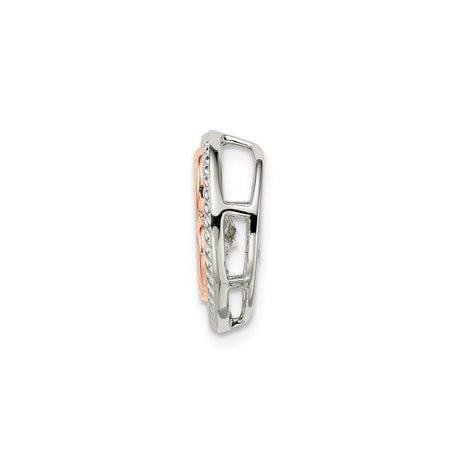 Sterling Silver Heart Pendant with Cubic Zirconia, Rose Gold Plated, Twisted Rope Design