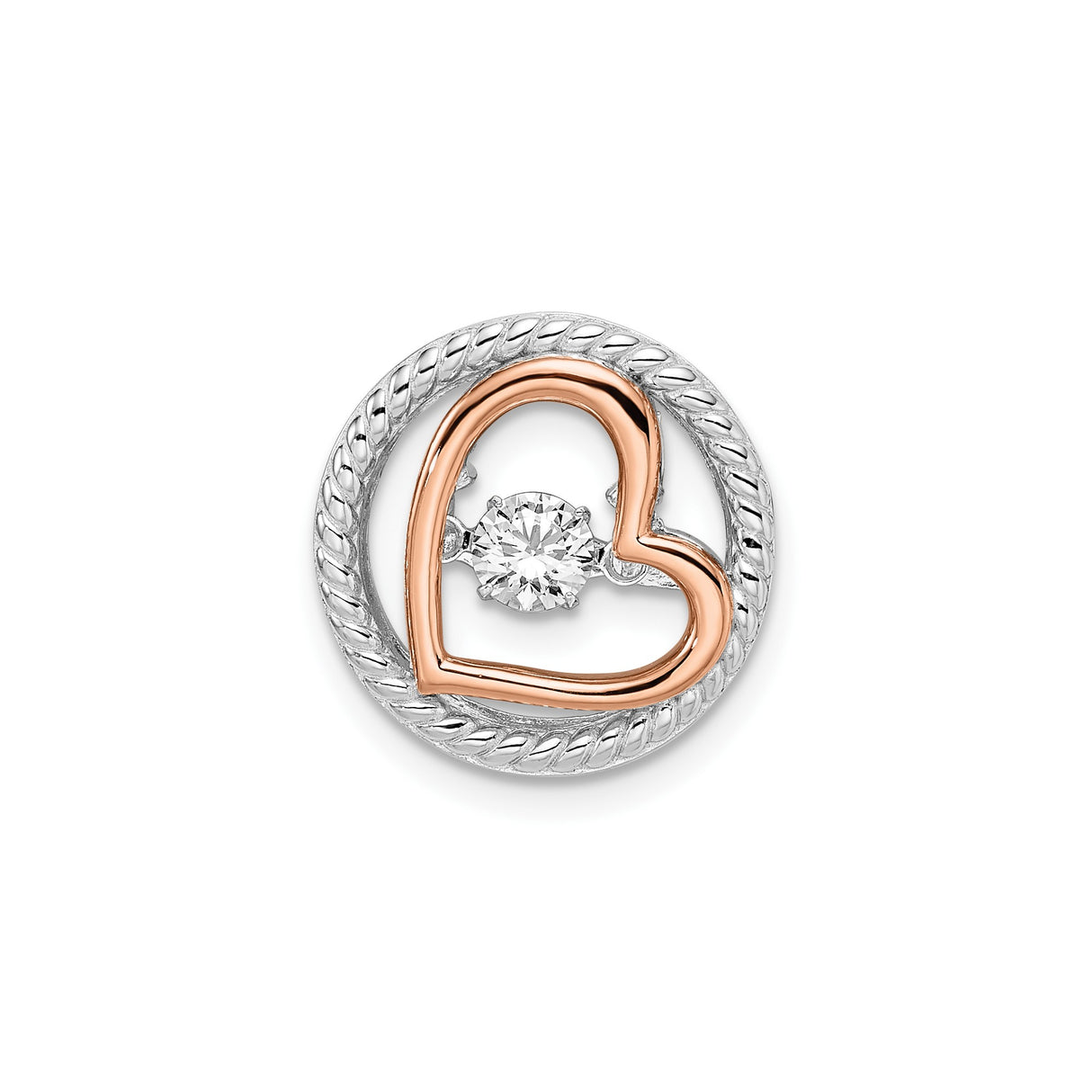 Sterling Silver Heart Pendant with Cubic Zirconia, Rose Gold Plated, Twisted Rope Design