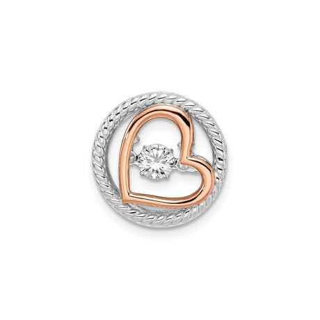 Sterling Silver Heart Pendant with Cubic Zirconia, Rose Gold Plated, Twisted Rope Design
