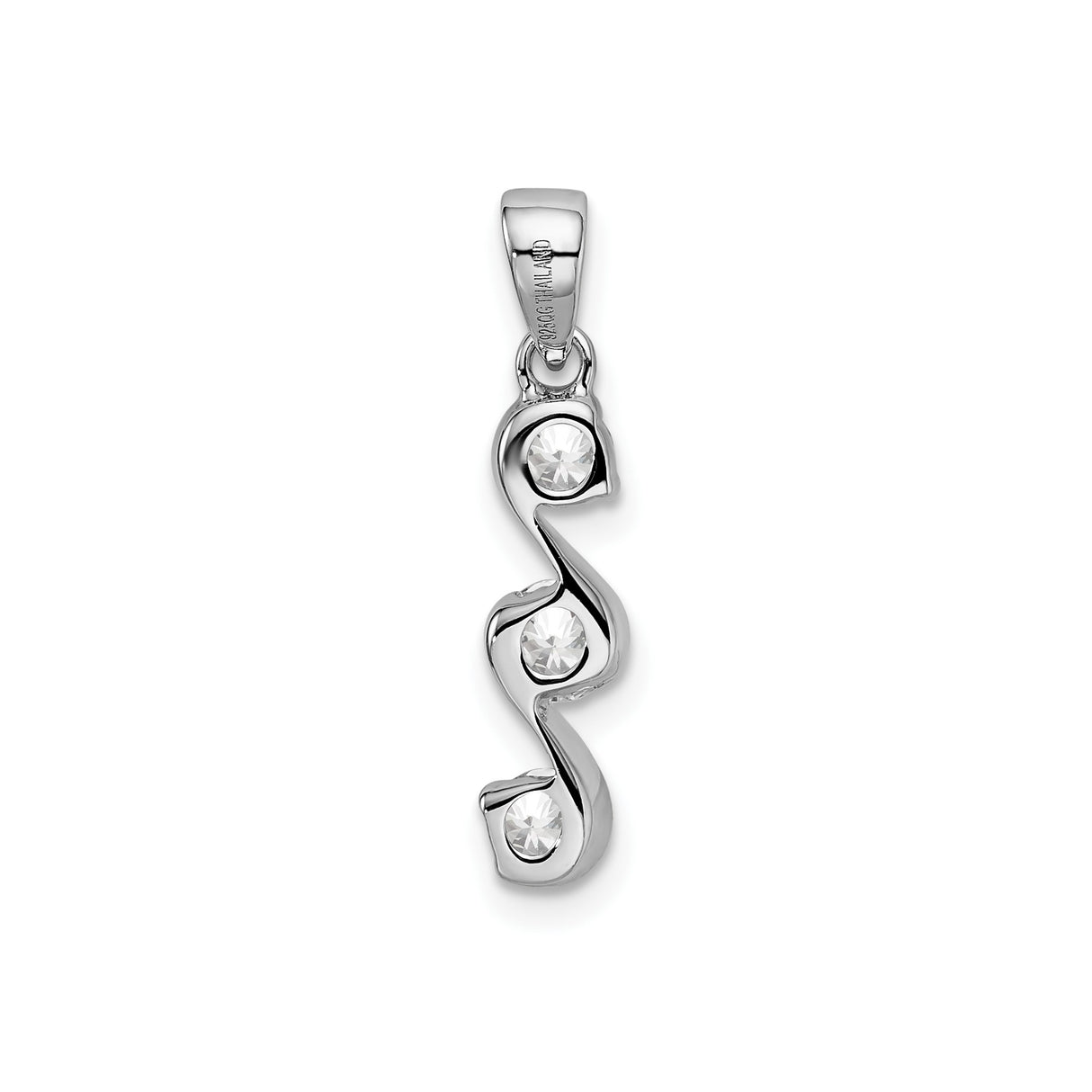 Sterling Silver Pendant with Three Cubic Zirconia Stones in S-Curve Design