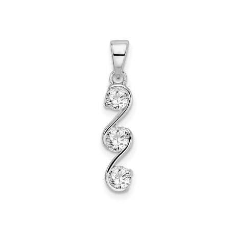 Sterling Silver Pendant with Three Cubic Zirconia Stones in S-Curve Design