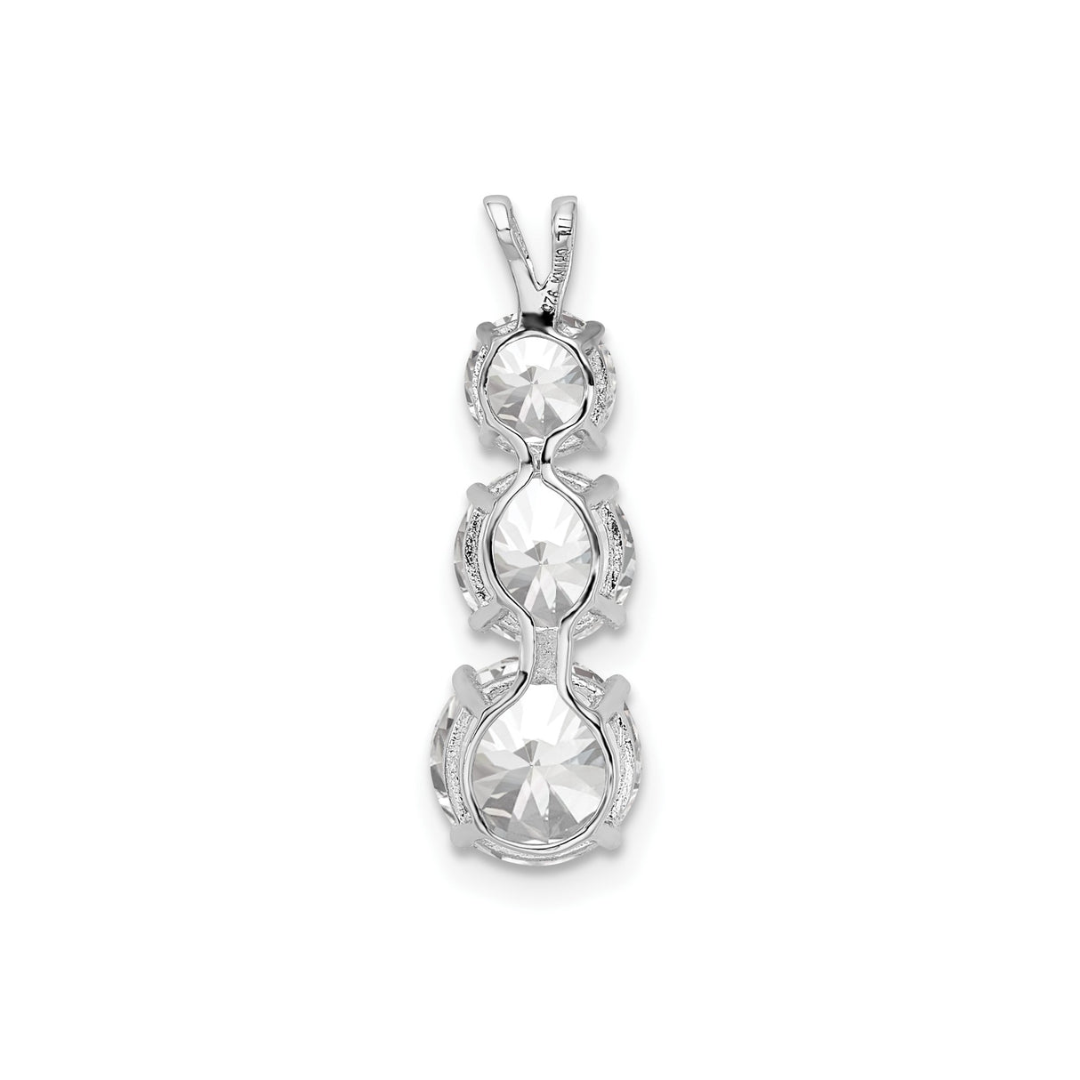 Sterling Silver Pendant with Three Graduated Round Cut Cubic Zirconia, Vertical Drop Design