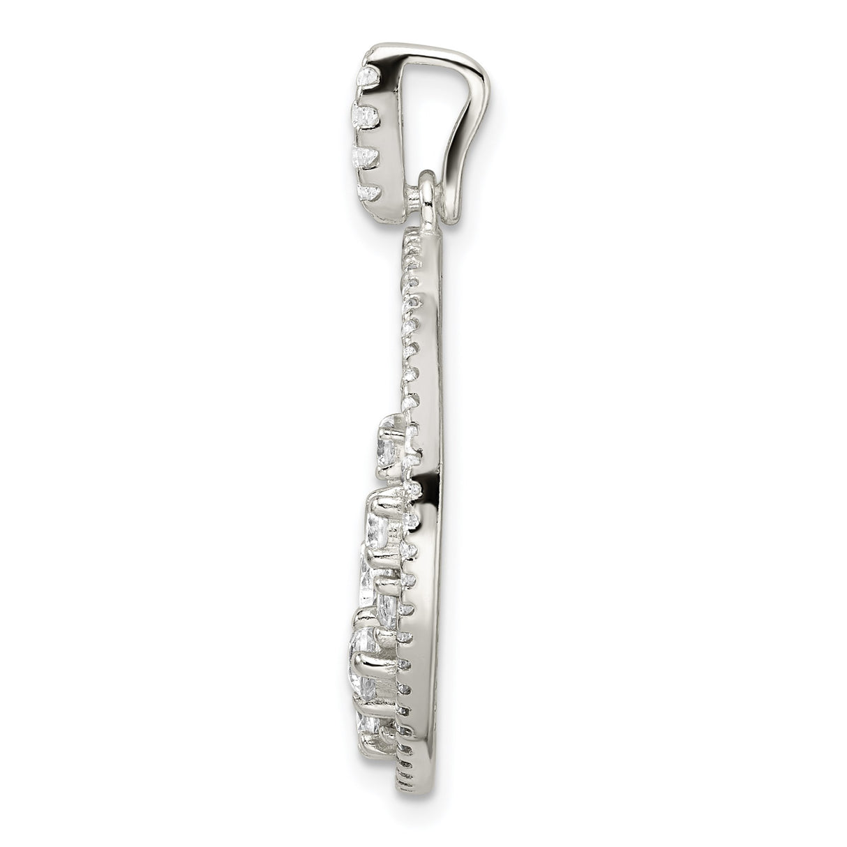 Sterling Silver Pendant with Cubic Zirconia, Crescent Wave Design, Modern Minimalist Style