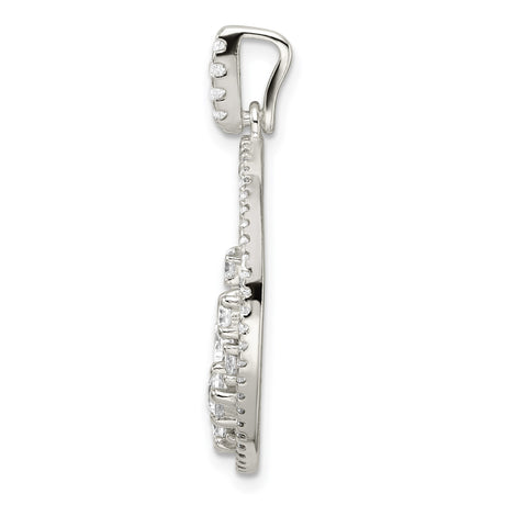 Sterling Silver Pendant with Cubic Zirconia, Crescent Wave Design, Modern Minimalist Style