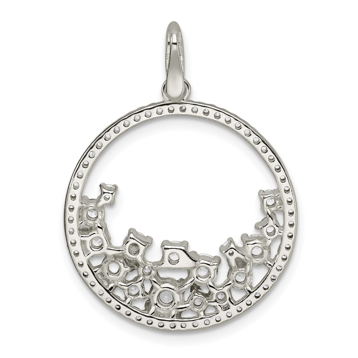 Sterling Silver Pendant with Cubic Zirconia, Crescent Wave Design, Modern Minimalist Style