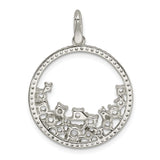 Sterling Silver Pendant with Cubic Zirconia, Crescent Wave Design, Modern Minimalist Style