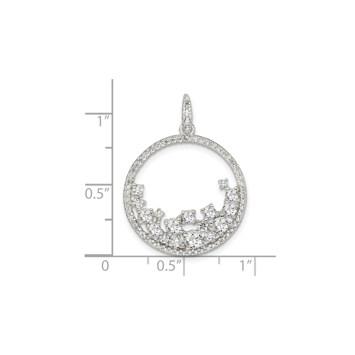 Sterling Silver Pendant with Cubic Zirconia, Crescent Wave Design, Modern Minimalist Style