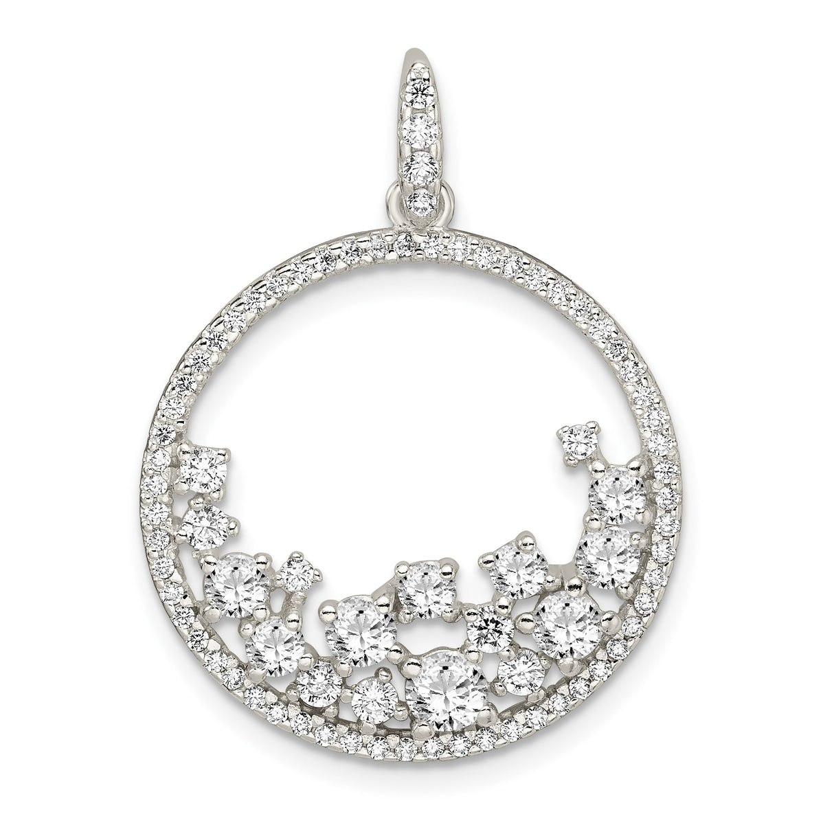 Sterling Silver Pendant with Cubic Zirconia, Crescent Wave Design, Modern Minimalist Style