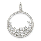 Sterling Silver Pendant with Cubic Zirconia, Crescent Wave Design, Modern Minimalist Style