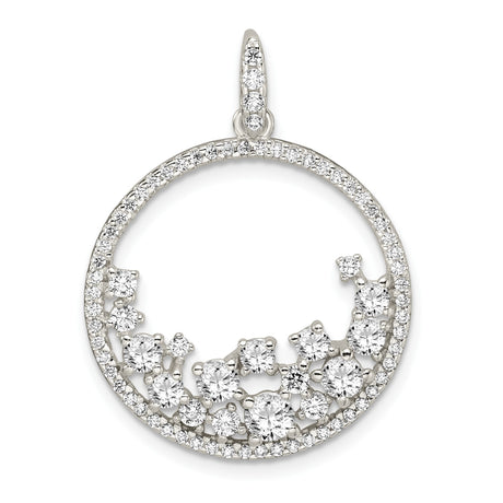 Sterling Silver Pendant with Cubic Zirconia, Crescent Wave Design, Modern Minimalist Style