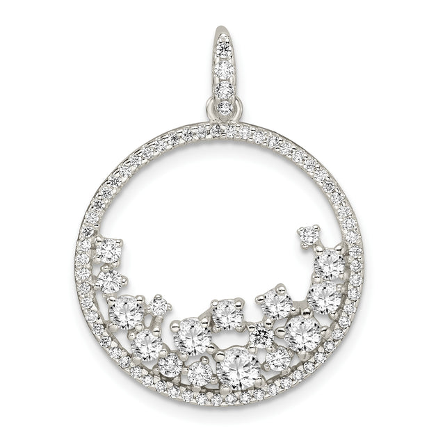 Sterling Silver Pendant with Cubic Zirconia, Crescent Wave Design, Modern Minimalist Style