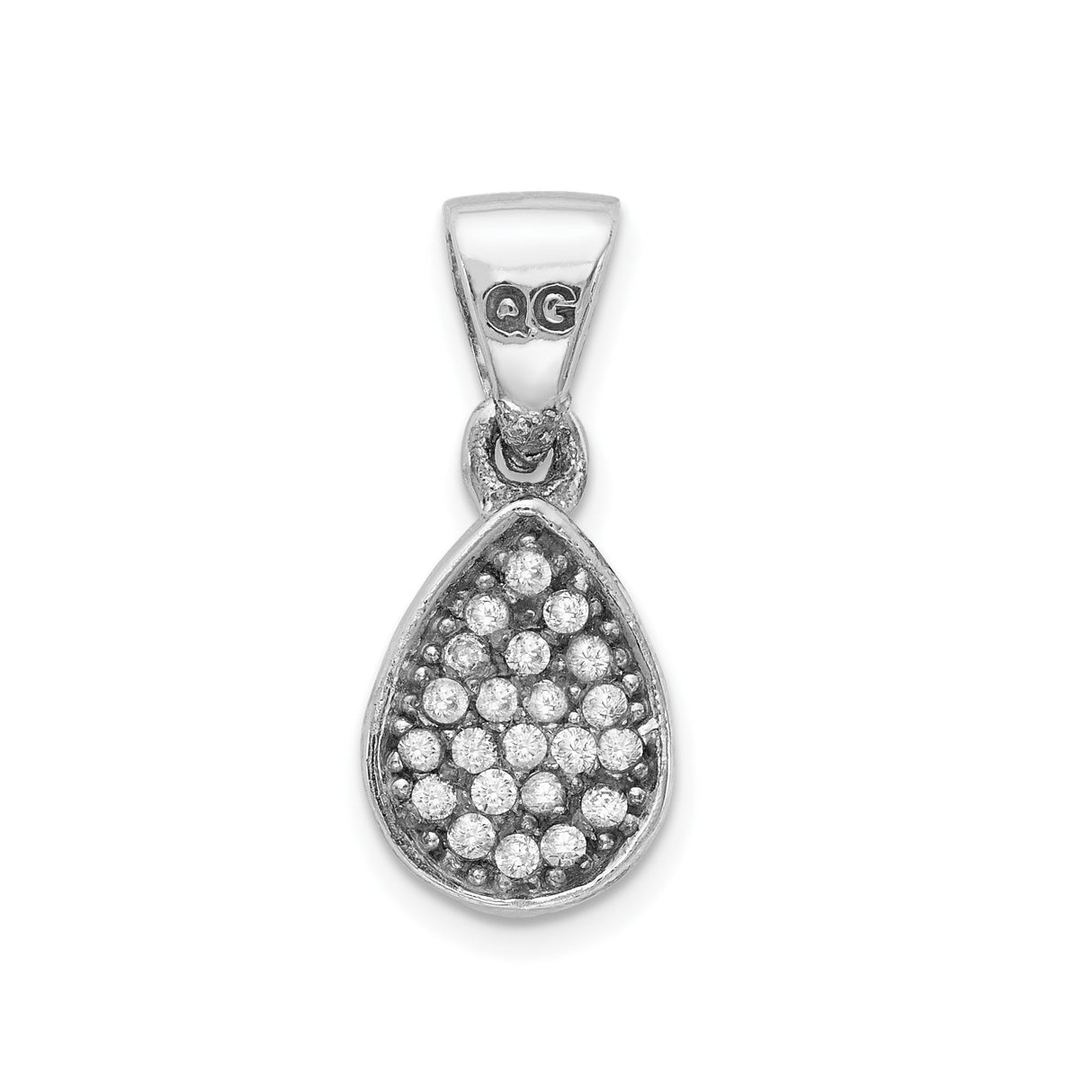 Sterling Silver Teardrop Pendant with Pave Setting and Cubic Zirconia Stones