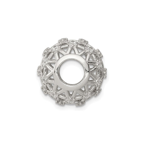 Sterling Silver Charm Bead with Cubic Zirconia, Geometric Lattice and Mandala Floral Design