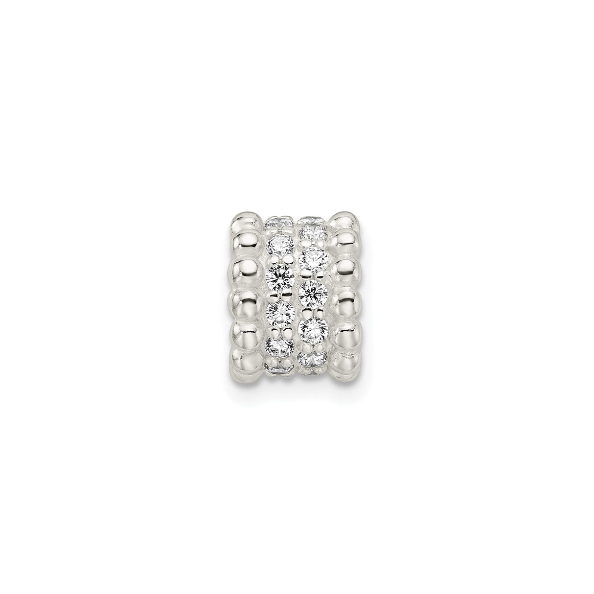 Sterling Silver Spacer Bead Charm with Cubic Zirconia, Beaded Edge Design