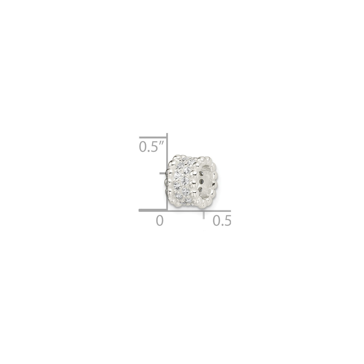 Sterling Silver Spacer Bead Charm with Cubic Zirconia, Beaded Edge Design