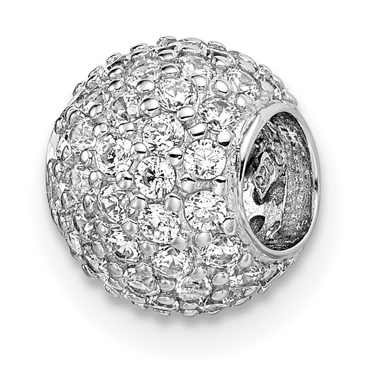 Sterling Silver Charm Bead with Cubic Zirconia Pavé, Classic Style for Womens Bracelet