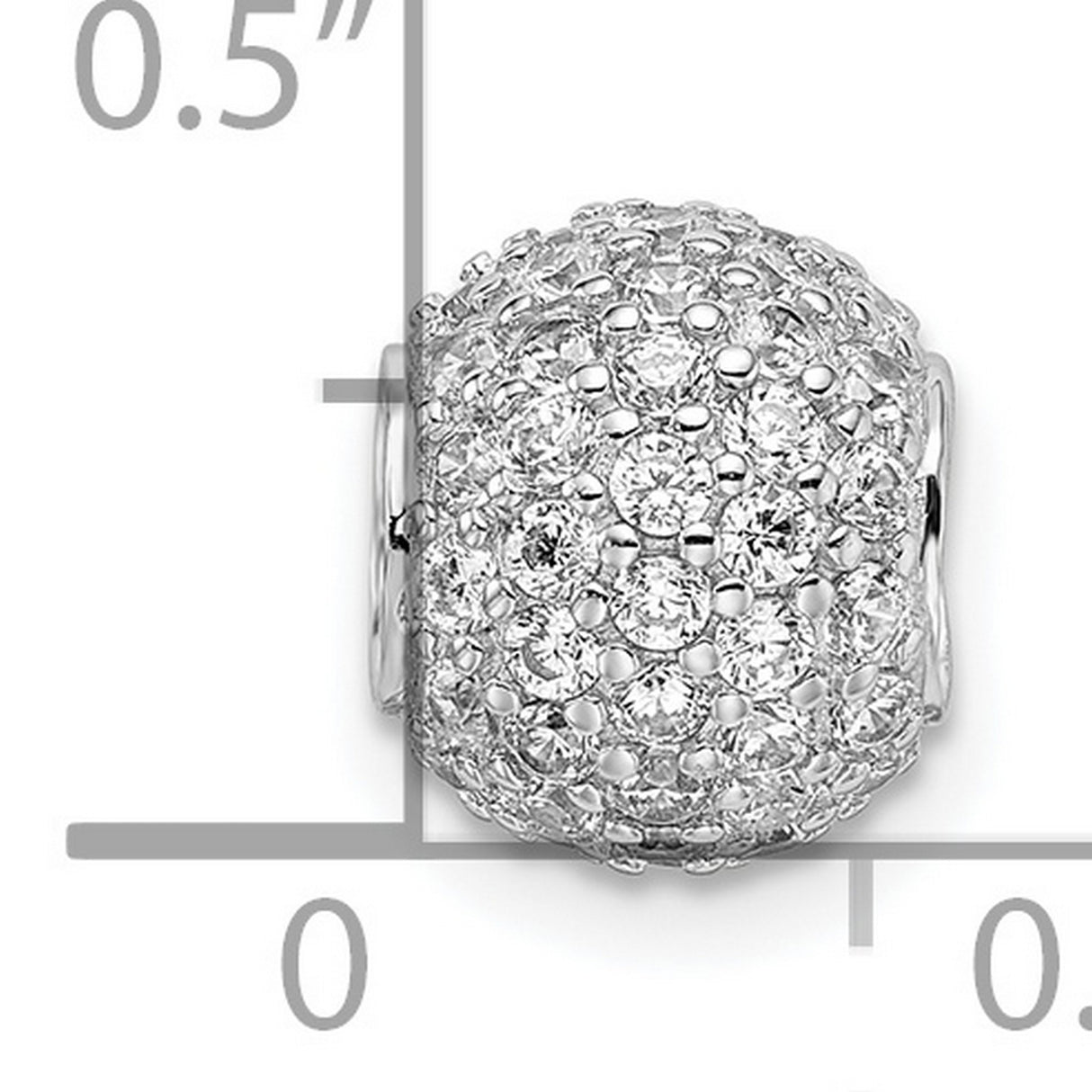 Sterling Silver Charm Bead with Cubic Zirconia Pavé, Classic Style for Womens Bracelet