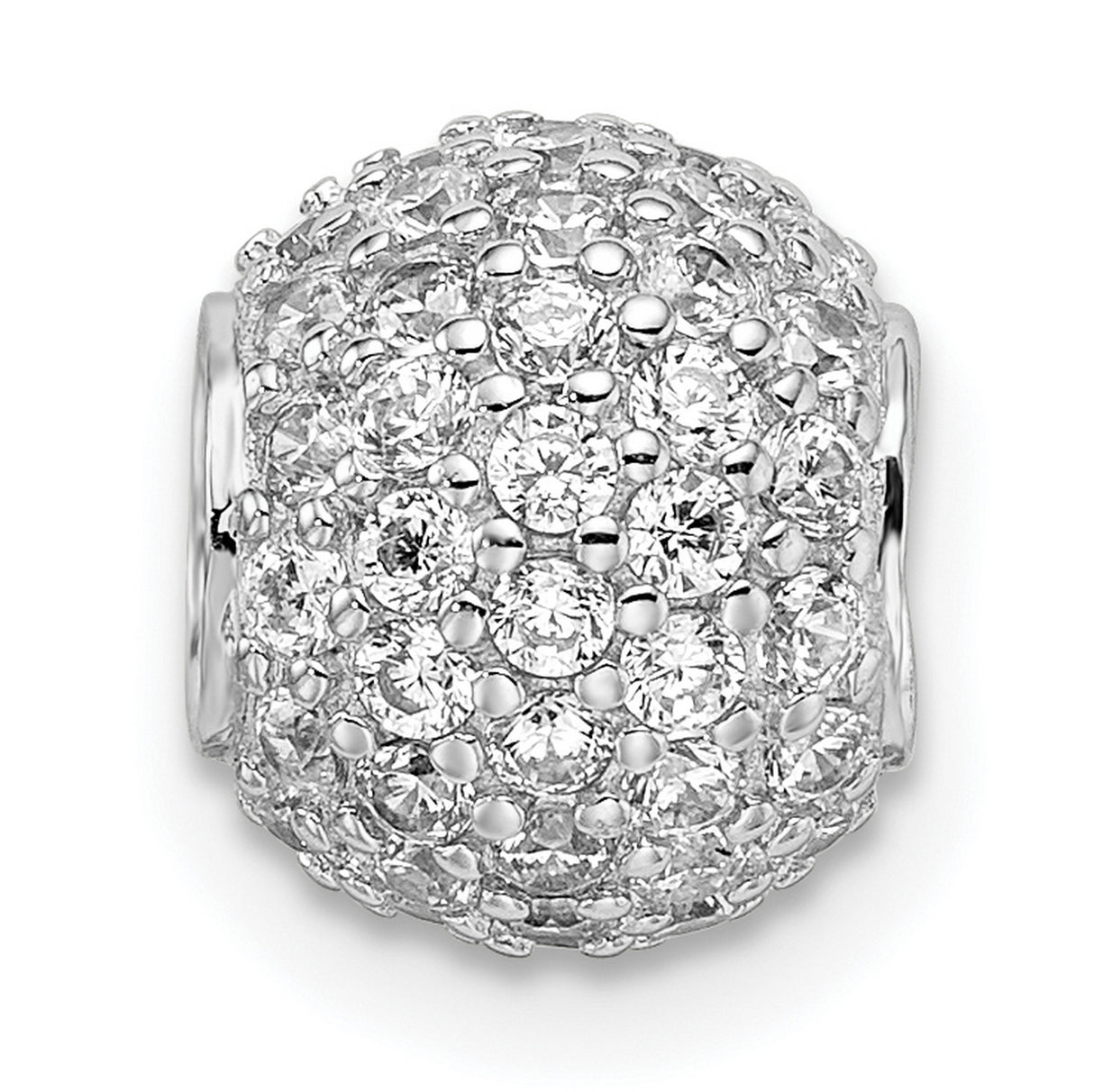 Sterling Silver Charm Bead with Cubic Zirconia Pavé, Classic Style for Womens Bracelet