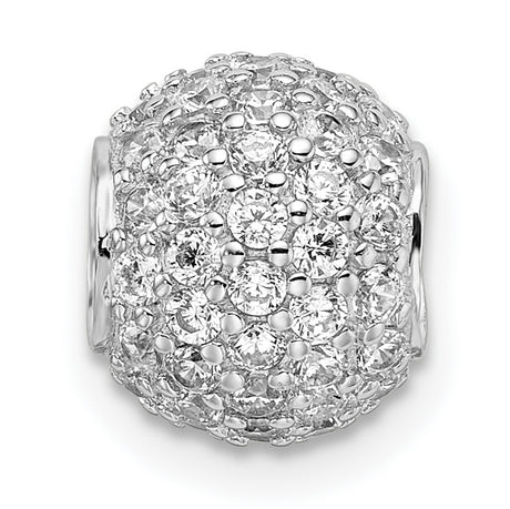 Sterling Silver Charm Bead with Cubic Zirconia Pavé, Classic Style for Womens Bracelet