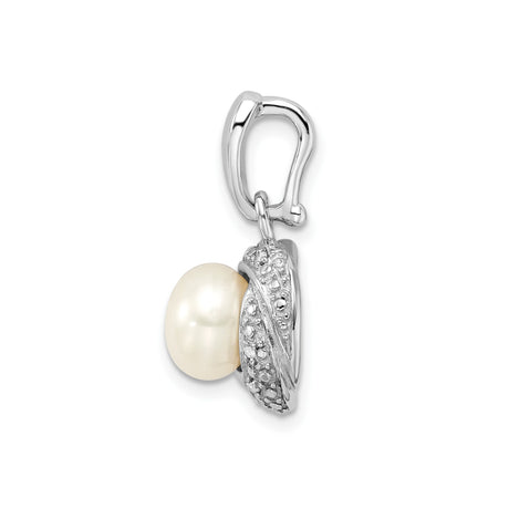 Sterling Silver Pearl Pendant with Twisted Cubic Zirconia Design for Women