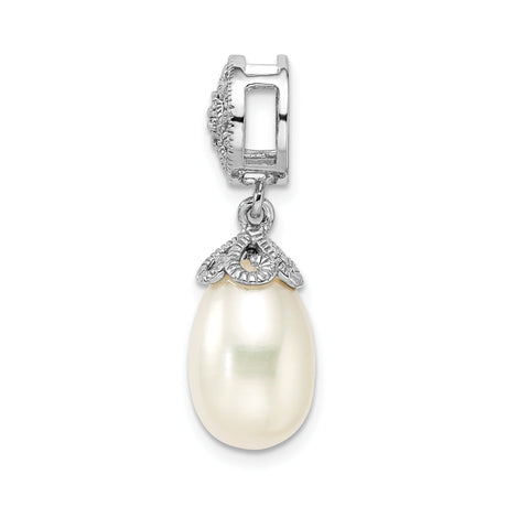 Sterling Silver Dangle Earrings with Pearl and Diamond, Floral Medallion Vintage Style