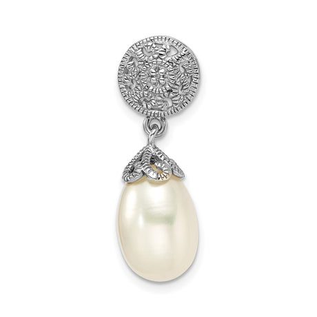 Sterling Silver Dangle Earrings with Pearl and Diamond, Floral Medallion Vintage Style