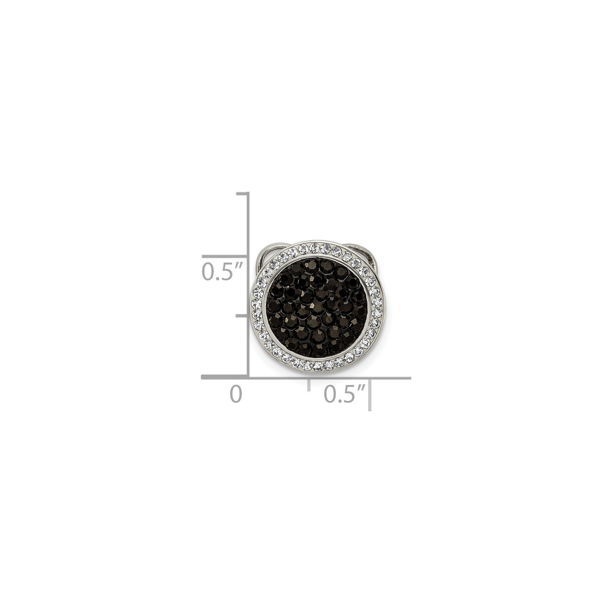 Sterling Silver Circular Charm with Black Crystal Center and White Crystal Border