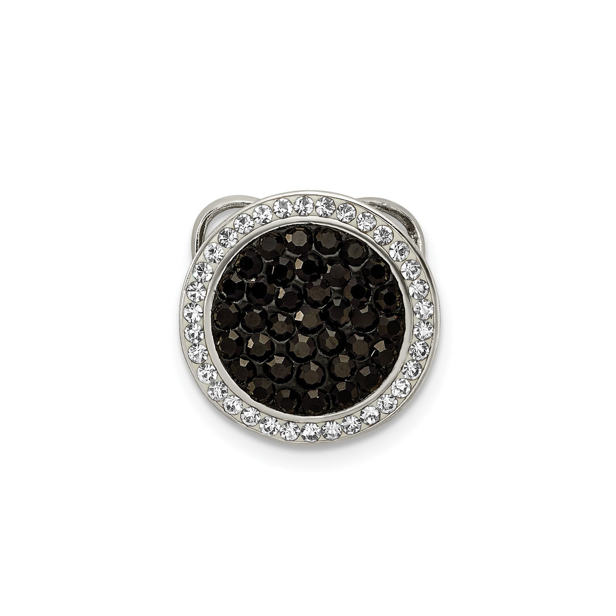 Sterling Silver Circular Charm with Black Crystal Center and White Crystal Border