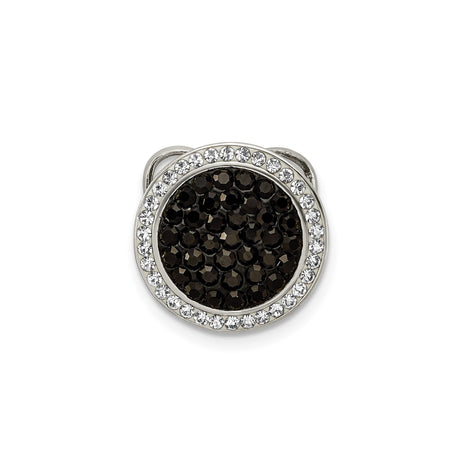 Sterling Silver Circular Charm with Black Crystal Center and White Crystal Border