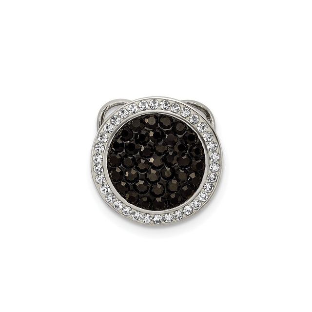 Sterling Silver Circular Charm with Black Crystal Center and White Crystal Border