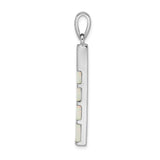 Sterling Silver Pendant with Inlaid Lab Created White Opal, Geometric Tapered Bar Design
