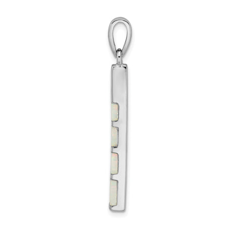 Sterling Silver Pendant with Inlaid Lab Created White Opal, Geometric Tapered Bar Design