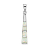 Sterling Silver Pendant with Inlaid Lab Created White Opal, Geometric Tapered Bar Design