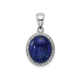 Sterling Silver Oval Pendant with Lapis Lazuli and Cubic Zirconia, Boho Spiritual Design