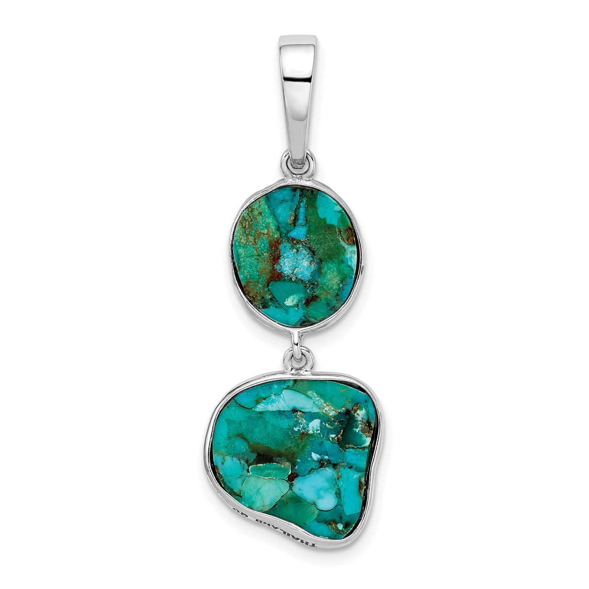 Sterling Silver Pendant with Synthetic Turquoise, Asymmetrical Bezel, Bohemian Southwestern Style