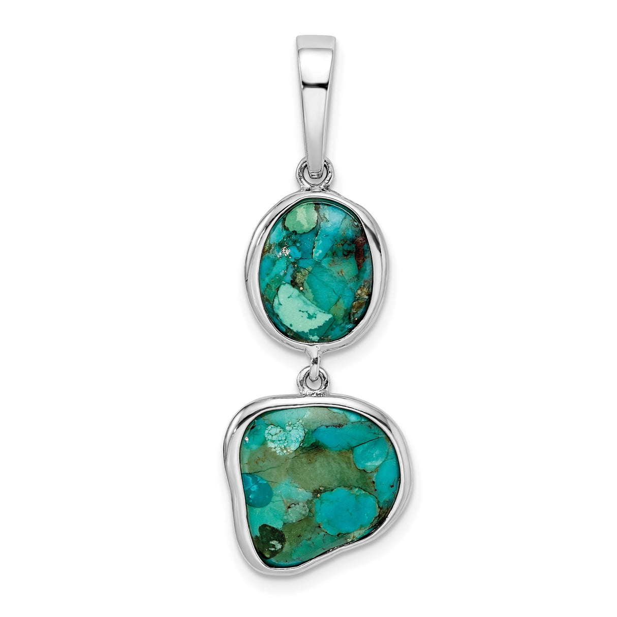 Sterling Silver Pendant with Synthetic Turquoise, Asymmetrical Bezel, Bohemian Southwestern Style